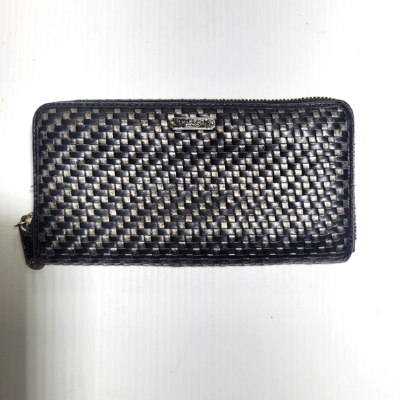 Coach Handbags - ❤️ 3 for $35 Coach leather woven long zip around large wallet black gray silver